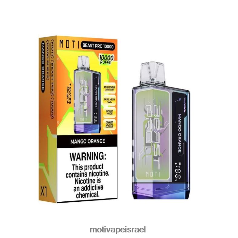 MOTI Beast Pro אדים חד פעמיים (5%, 10000 שאיפות) תפוז מנגו PRVZXV47 - MOTI Vape Jerusalem
