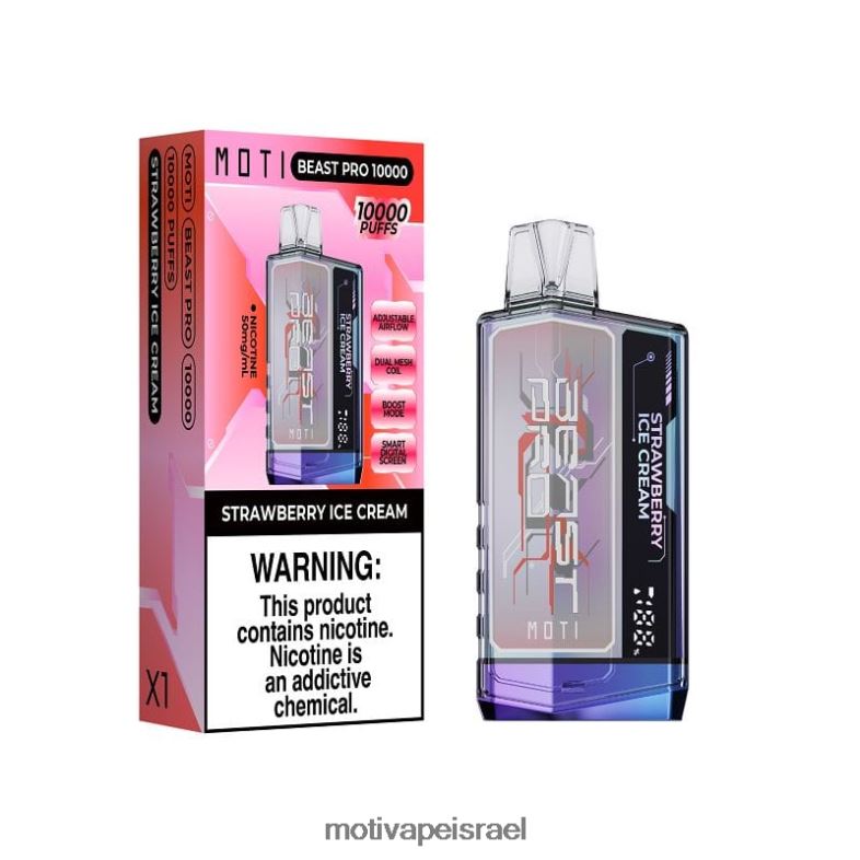 MOTI Beast Pro אדים חד פעמיים (5%, 10000 שאיפות) גלידת תות PRVZXV50 - MOTI Vape Review